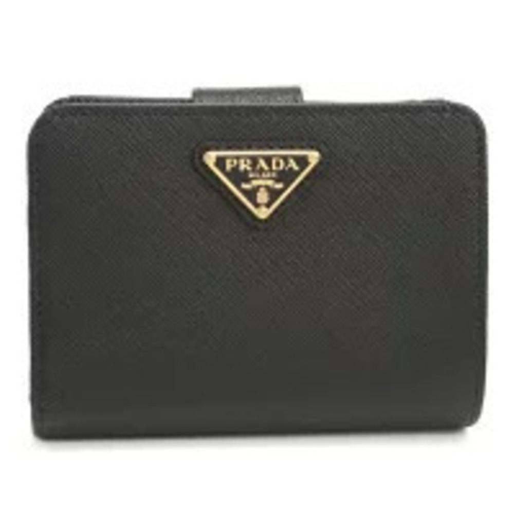 Prada Bi fold Wallet Compact Leather Black